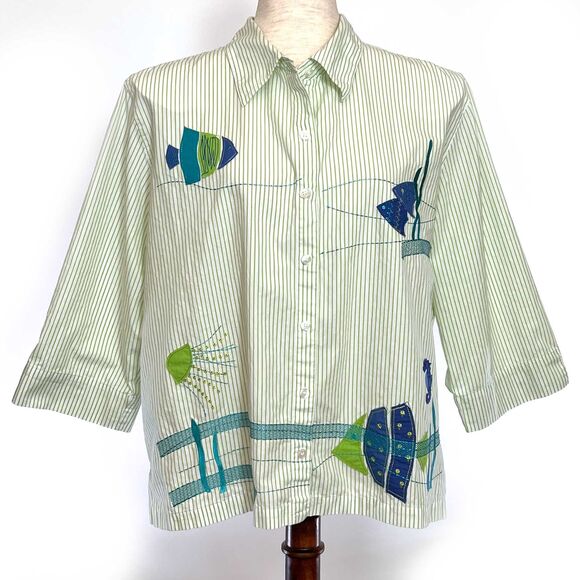 Bechamel XL Green Striped Top Fish Appliques - Picture 1 of 7